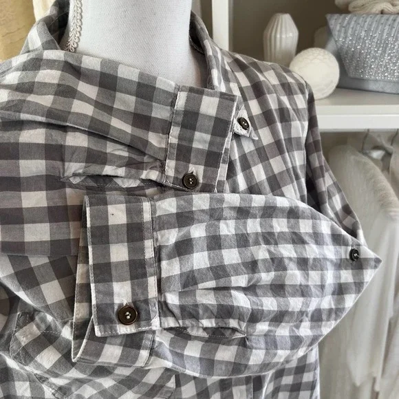 Simply Noelle sz. L, XL  white & gray checkered button up casual, office #1634 - Picture 6 of 10